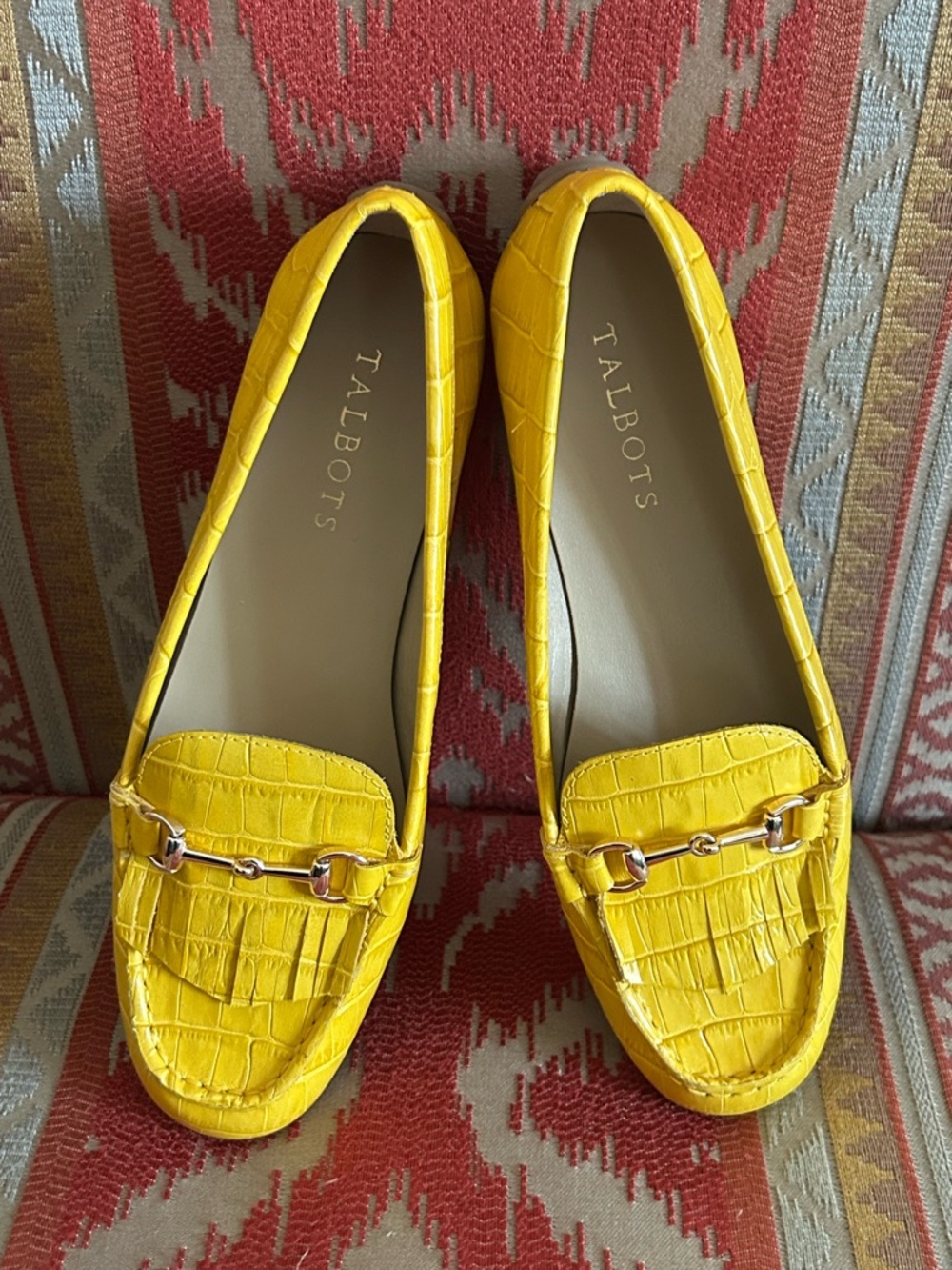 Talbots Bright Yellow Croc-Embossed Leather Bit Loafers